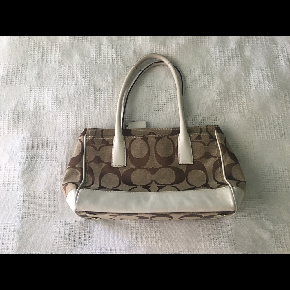 White Leather Coach Signature Satchel Purse - Picture 3 of 5